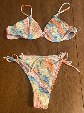 Shein string Bikini Set in Pastel Swirl Sz medium cheeky